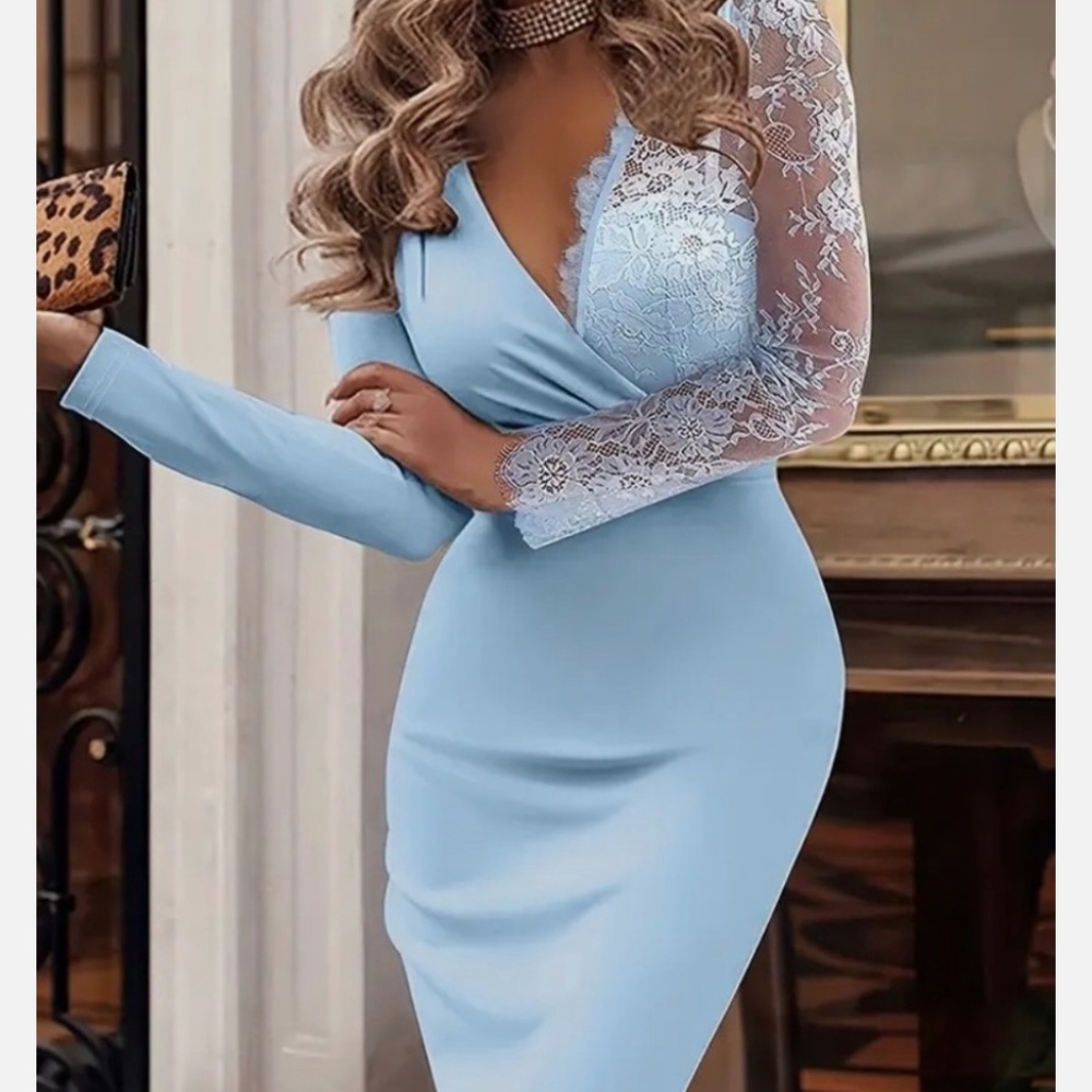 Elegant Lace Wedding Guest Dress - V-Neck Mermaid Pencil with Long Sleev dress